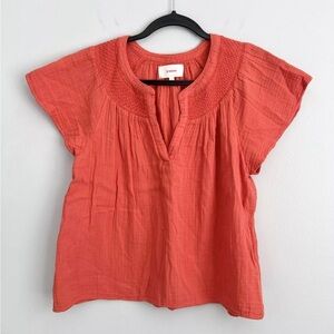 XIRENA Size S • Orange Gauzy Cotton Short Sleeve Blouse Top.